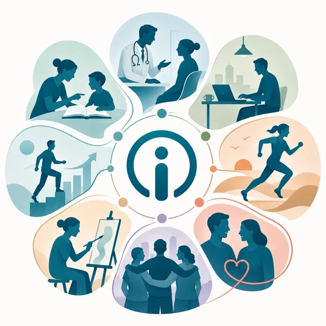 Illustration of intelligence across learning, health, work, movement, creativity, community, and relationships.